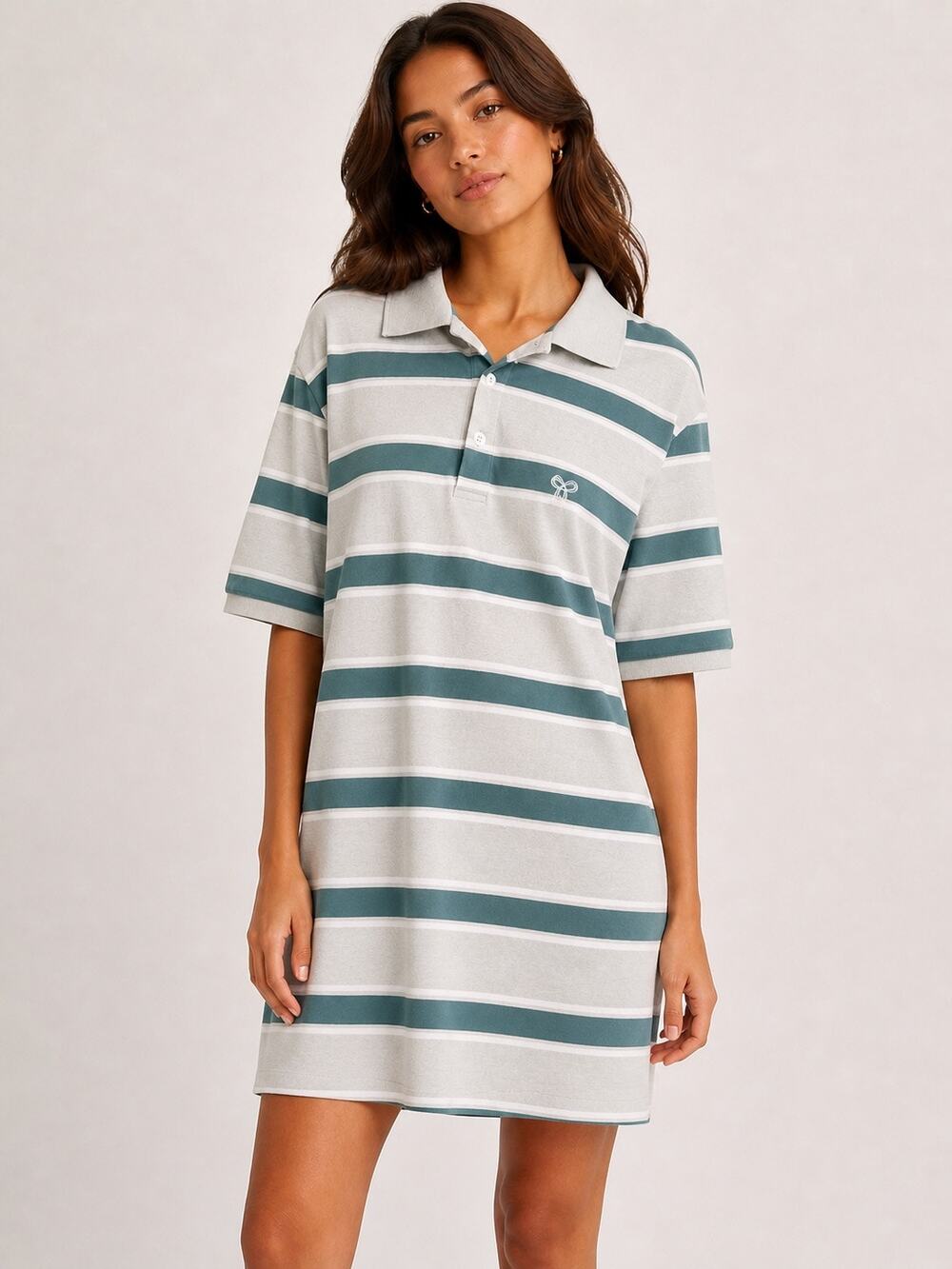Aritzia TNA Striped Polo Dress – Sage Green & Light Gray | Size 1